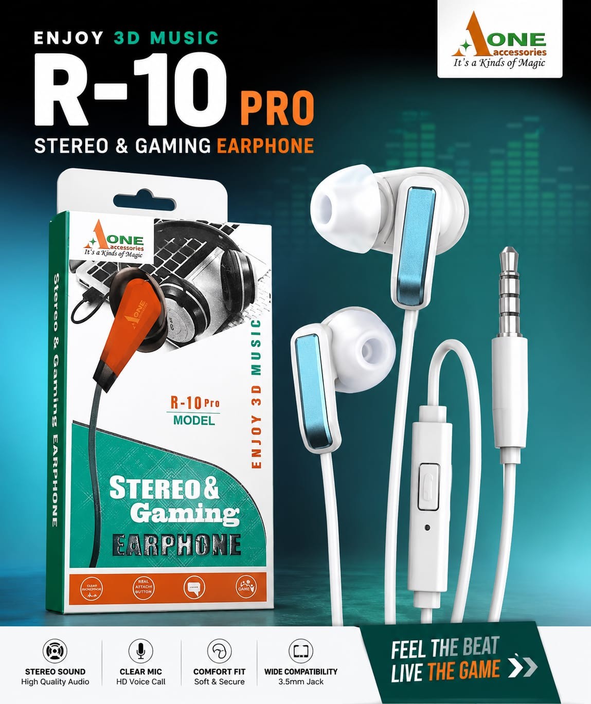 A one R-10 pro earphone stero and gaming